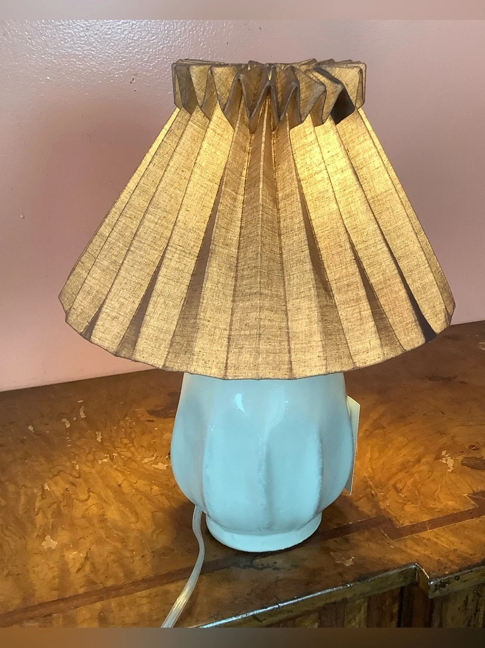 Hearth & Hand Gray Pleated Shade Lamp with White Gloss Ceramic Base